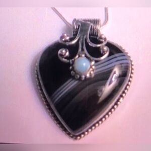 Botswana Agate Larimar 925 Sterling Silver Necklace